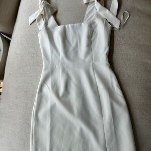 Lulu's white Mini Dress with Square Neck and adjustable bow straps